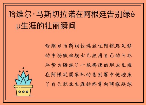 哈维尔·马斯切拉诺在阿根廷告别绿茵生涯的壮丽瞬间 哈维尔·马斯切拉诺在阿根廷告别绿茵生涯的壮丽瞬间
